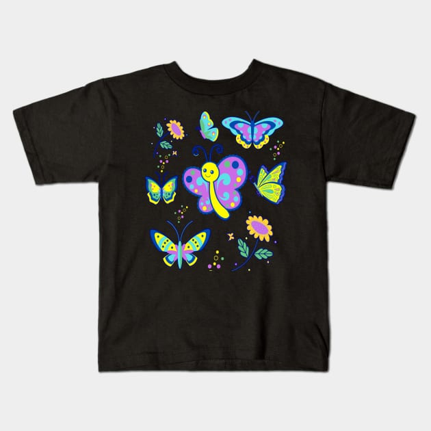 PURPLE BUTTERFLY PATTERNS DUVET COVER PHONE CASES STICKERS AND MORE | KIDS GIRLY DECOR IDEAS Kids T-Shirt by KathyNoNoise